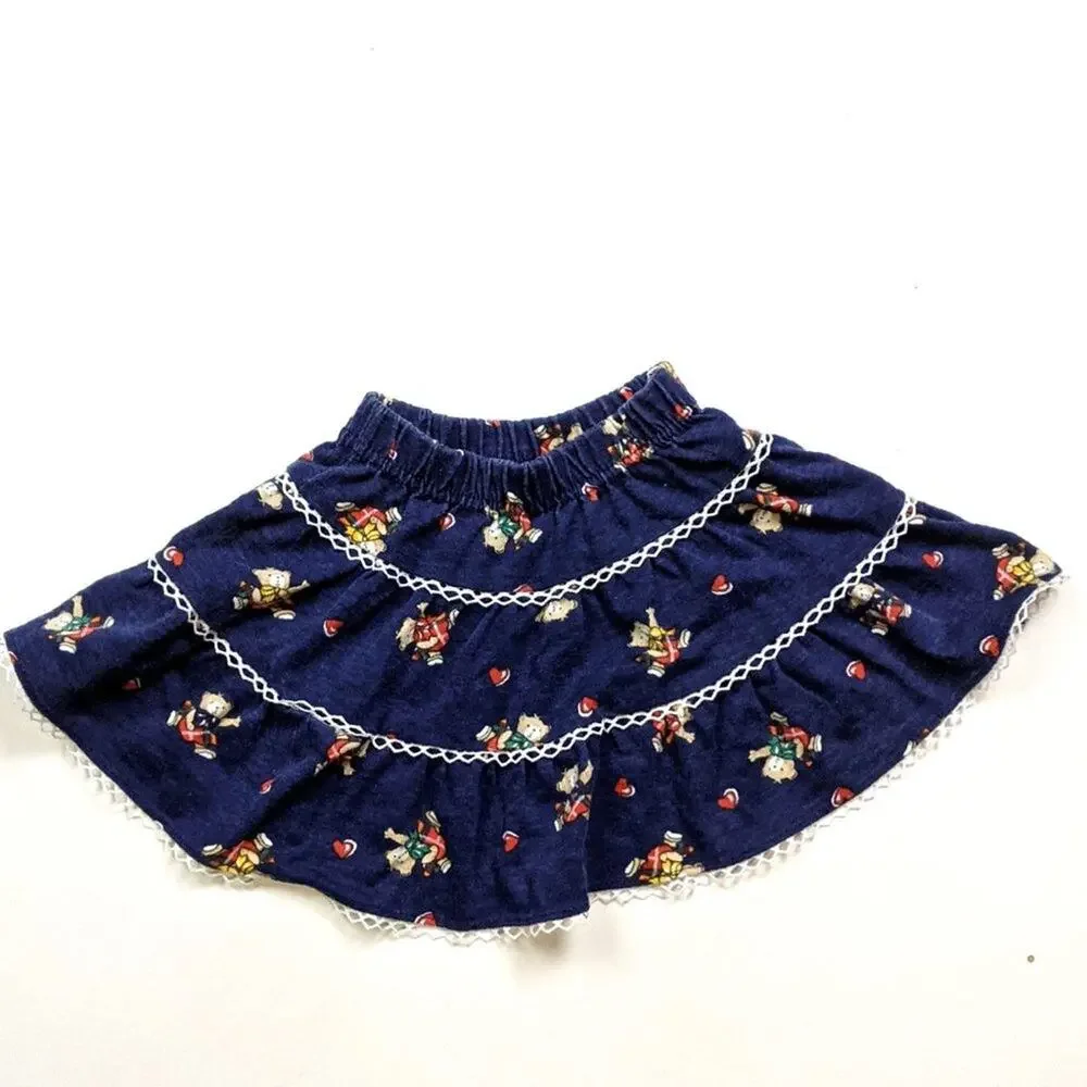Vintage Skirt Girls Size 2T Bear Printed Navy Twirly